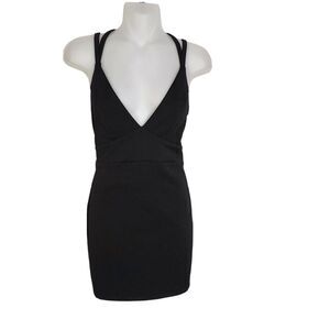 Astr the Label Mini Dress XS Bodycon Textured Strappy Cage Back Black Sleeveless